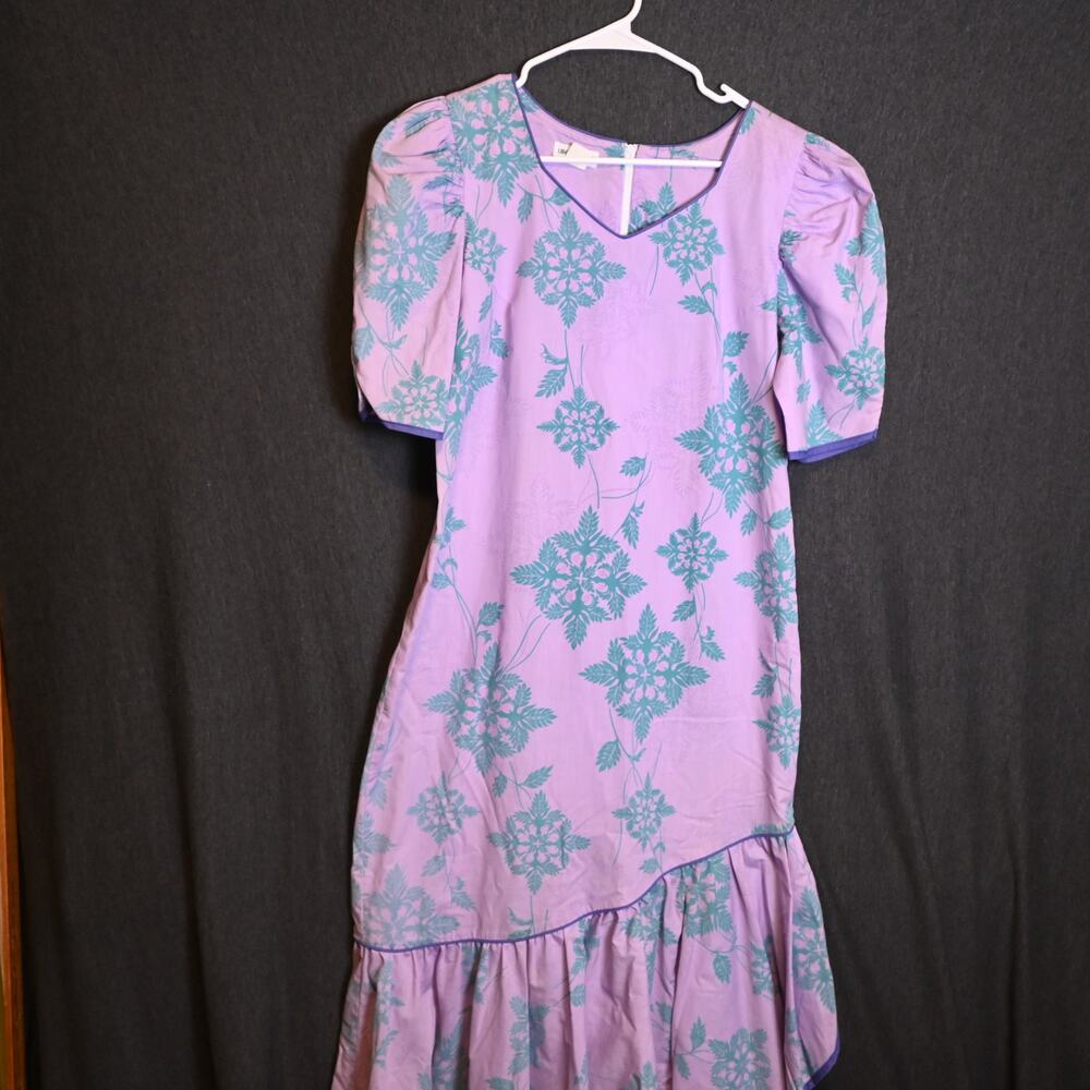 VINTAGE Liberty House Women's M Lavender Hawaiian Asymmetrical Dress Floral VTG